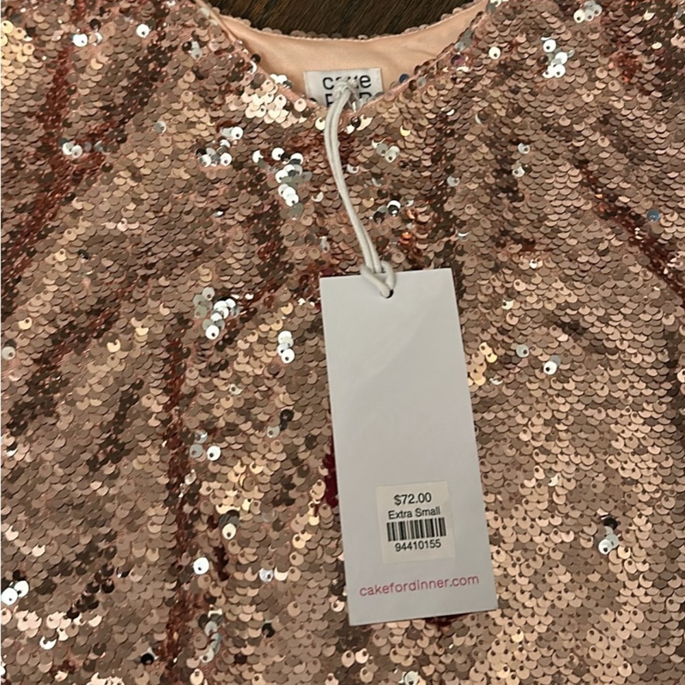 Cake for dinner, blush sparkly tie top